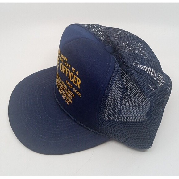 Vintage Man Wearing Hat Police Funny Humor  Mesh Snapback Trucker Hat Ironic - Picture 2 of 4